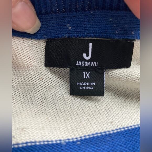 J Jason Wu NWOT Stripe Knit Sweater Women's 1X Modal Cotton Preppy Nautical Blue - Picture 5 of 7